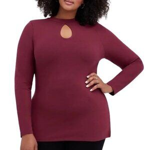 Torrid Plus Size 2 (2X) Burgundy Mock Neck Keyhole Long Sleeve Top Open Back